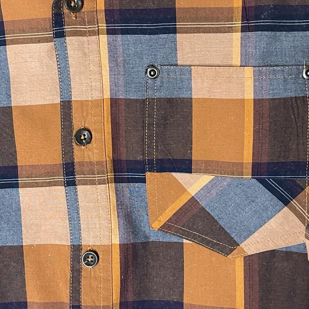 Sean John Men's XL Plaid Button Up Shirt Short Sleeve Orange Blue Cotton‎ Blend - Picture 4 of 6
